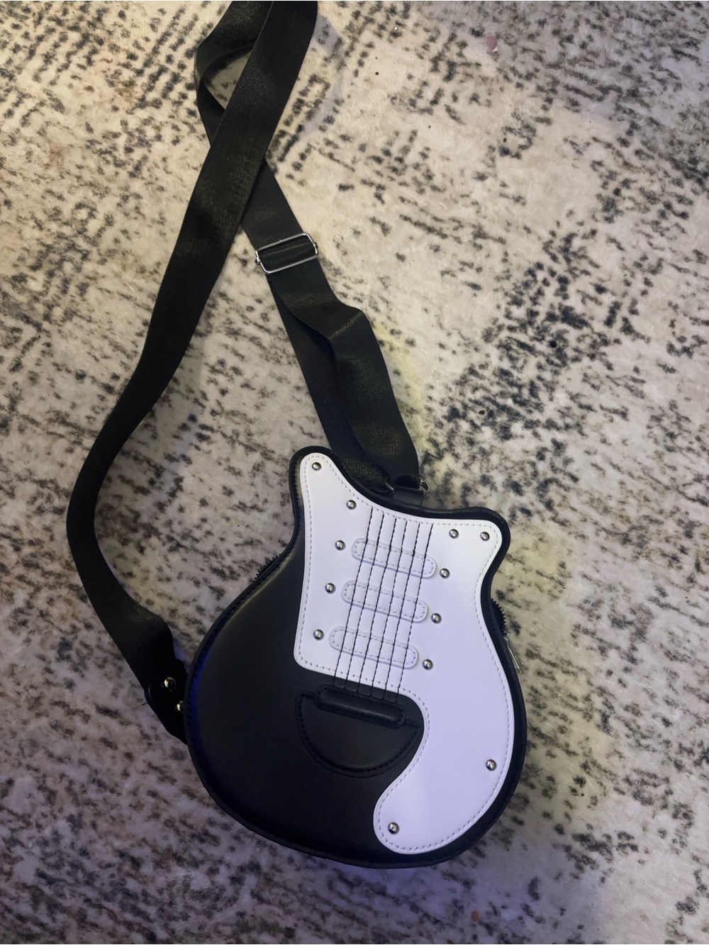 Black and White Guitar-Shaped Crossbody Bag - Men Bags